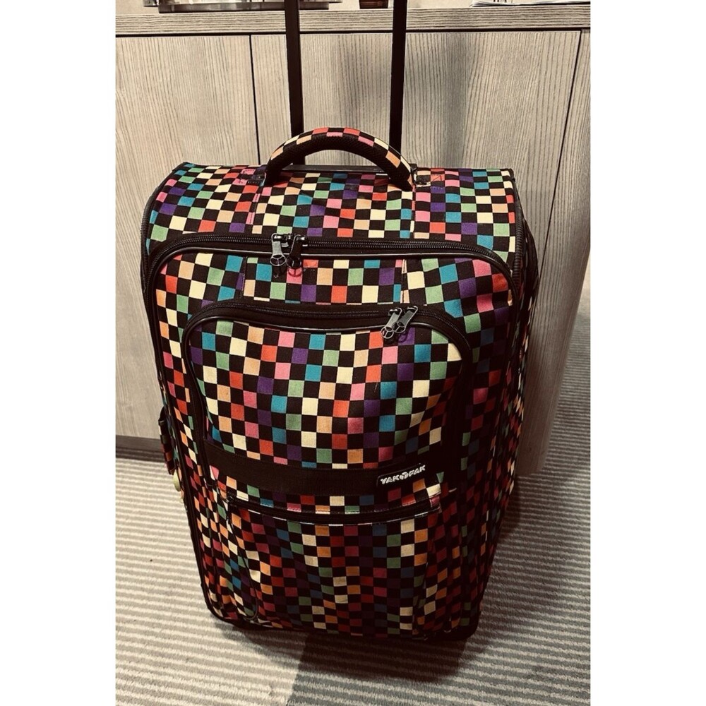 Yak Pak Multicolor Checkerboard Rolling Carry-On Suitcase Very good condition.